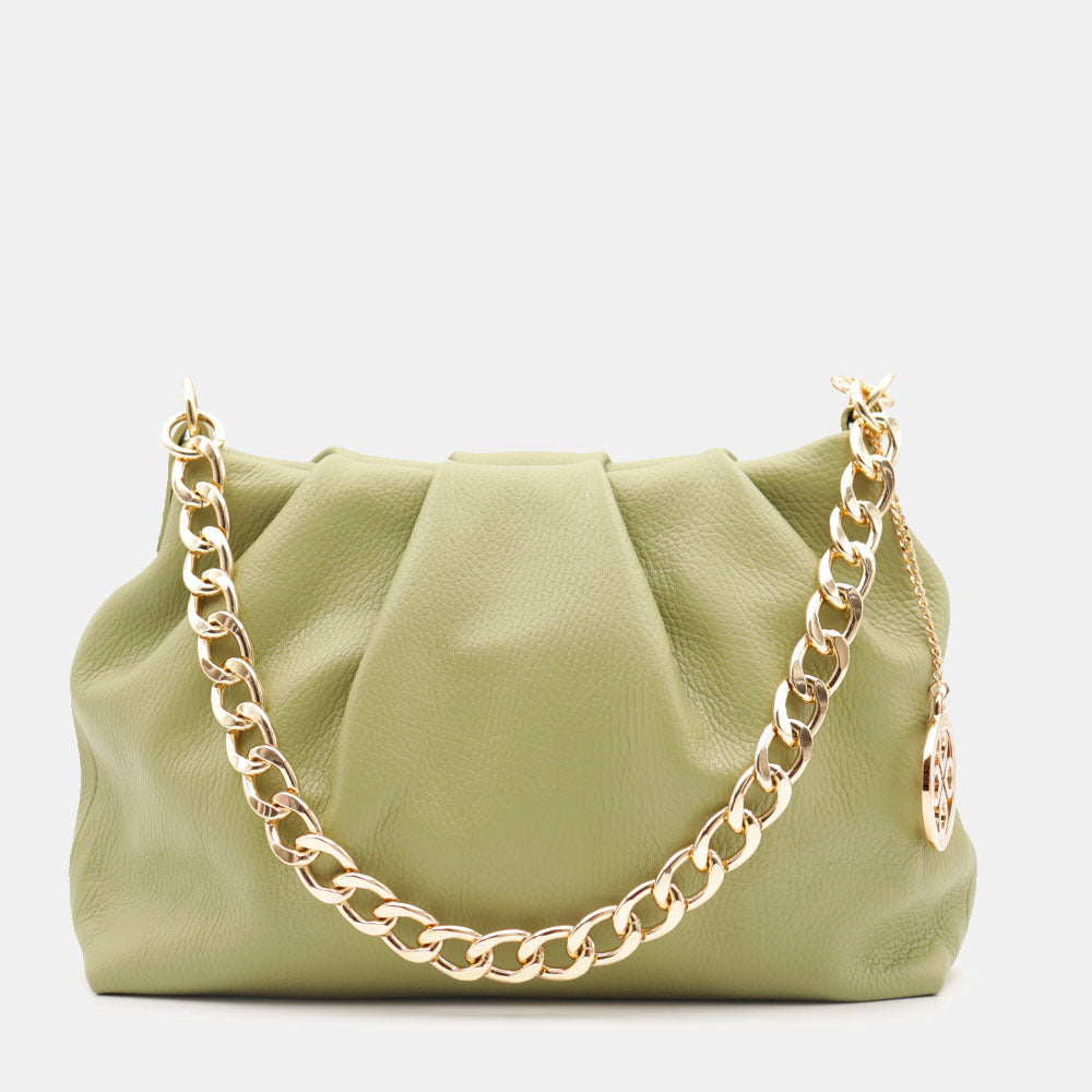 Borsa Hobo a Spalla con Catena VIAVERDI in Pelle Verde Made in Italy linea Monteriggioni