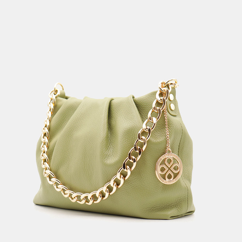 Borsa Hobo a Spalla con Catena VIAVERDI in Pelle Verde Made in Italy linea Monteriggioni