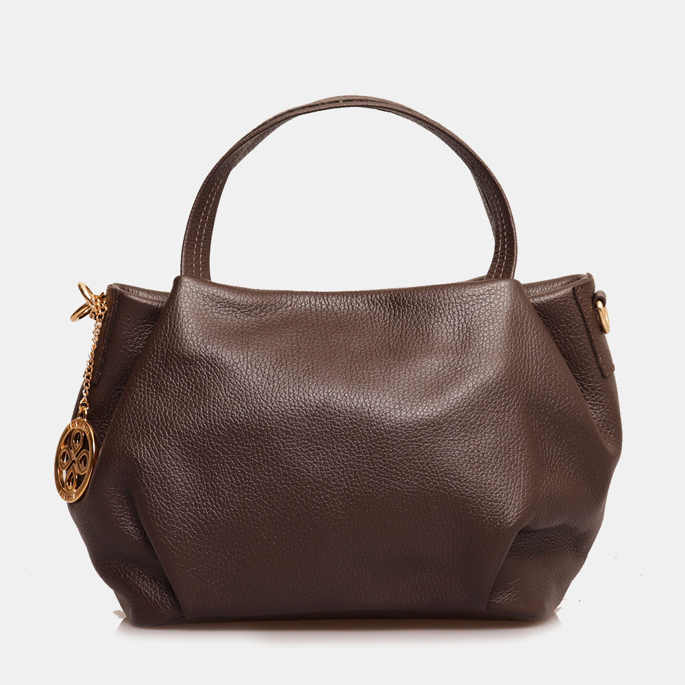 Borsa a Mano con Tracolla VIAVERDI in Pelle Testa di Moro Made in Italy linea Castiglione