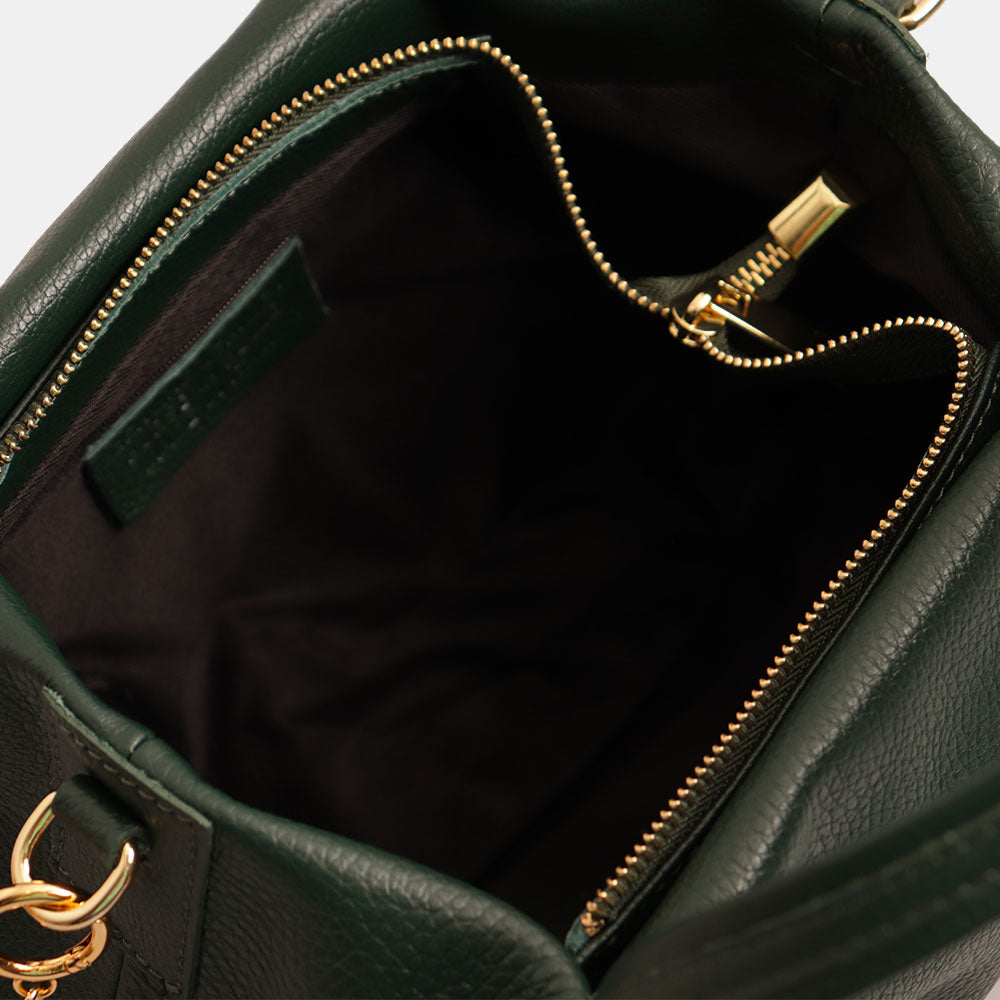 Borsa a Mano con Tracolla VIAVERDI in Pelle Verde Bosco Made in Italy linea Castiglione