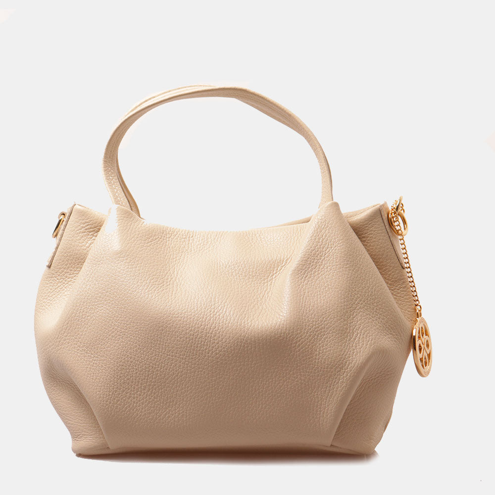 Borsa a Mano con Tracolla VIAVERDI in Pelle Beige Made in Italy linea Castiglione