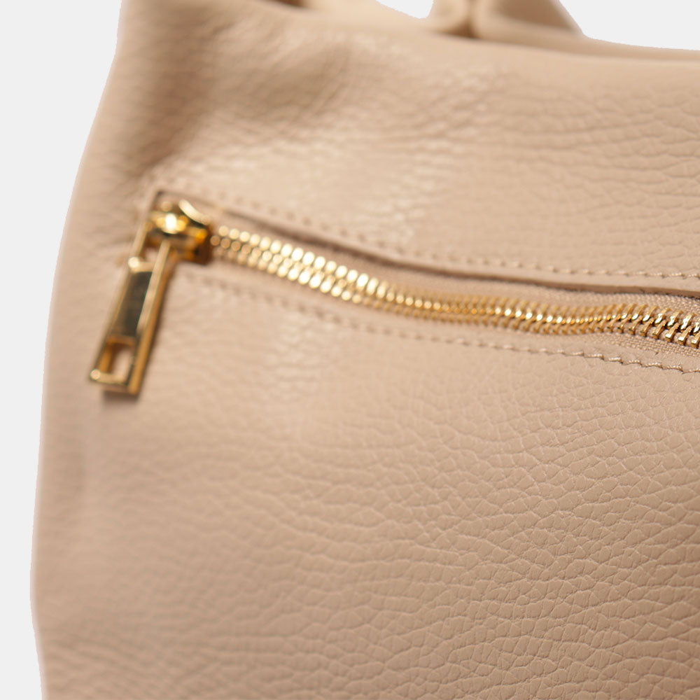 Borsa a Mano con Tracolla VIAVERDI in Pelle Beige Made in Italy linea Castiglione