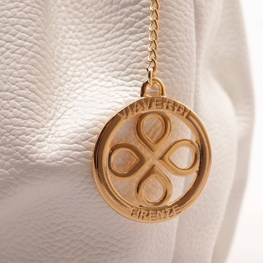 Handtasche mit Schultergurt VIAVERDI aus weißem Leder Made in Italy Castiglione Linie