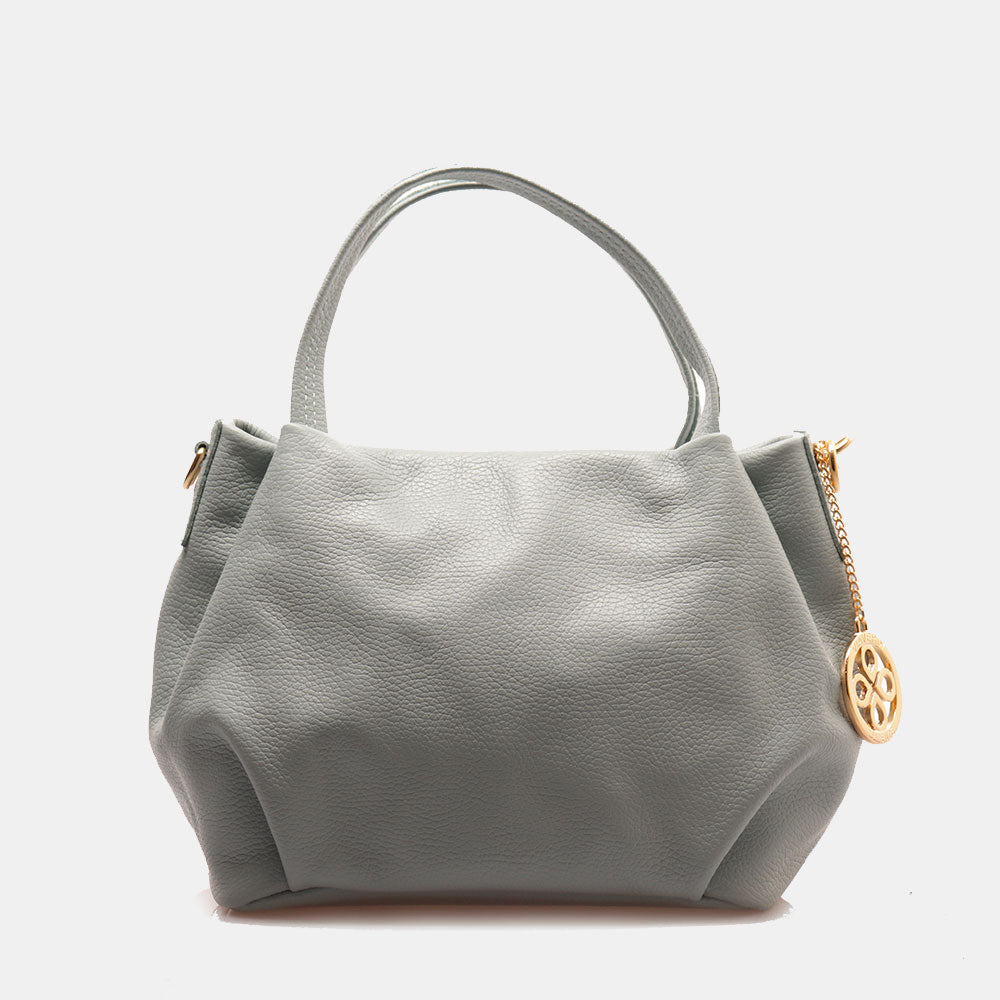 Borsa a Mano con Tracolla VIAVERDI in Pelle Celeste Avio Made in Italy linea Castiglione