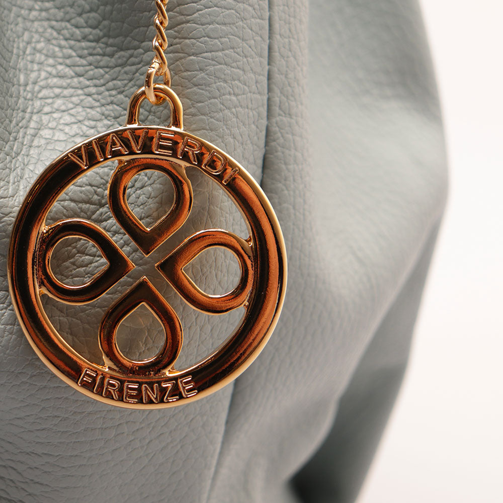 Borsa a Mano con Tracolla VIAVERDI in Pelle Celeste Avio Made in Italy linea Castiglione