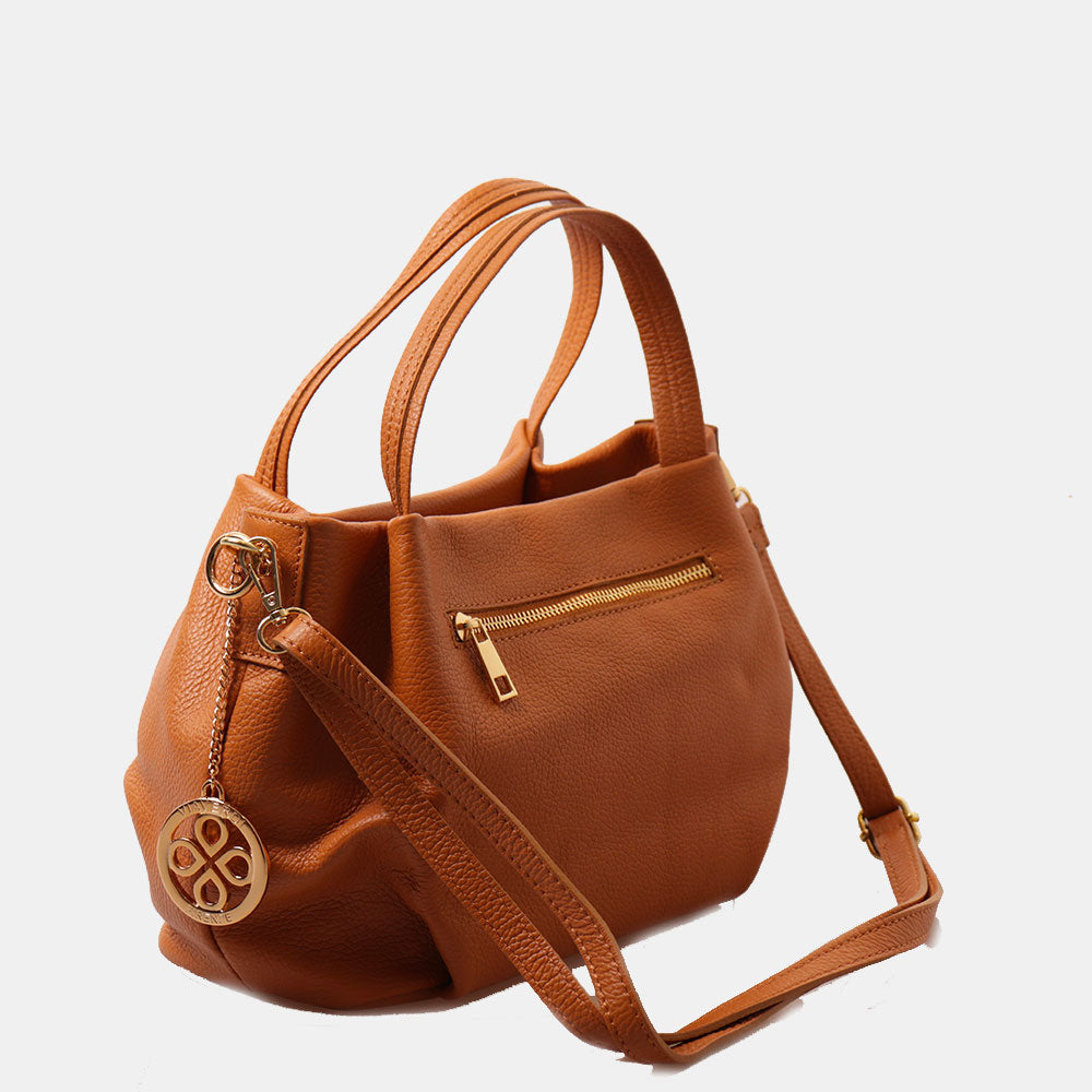 Borsa a Mano con Tracolla VIAVERDI in Pelle Cuoio Made in Italy linea Castiglione