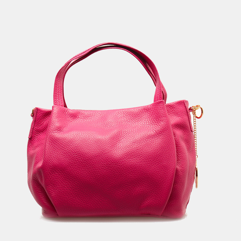 Borsa a Mano con Tracolla VIAVERDI in Pelle Fucsia Made in Italy linea Castiglione