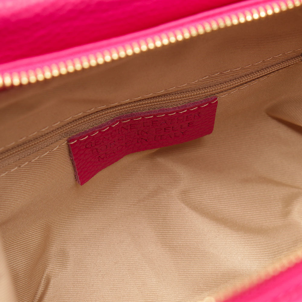 Borsa a Mano con Tracolla VIAVERDI in Pelle Fucsia Made in Italy linea Castiglione