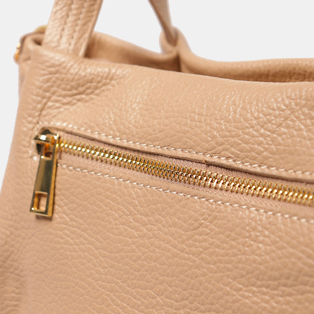 Borsa a Mano con Tracolla VIAVERDI in Pelle Taupe Made in Italy linea Castiglione