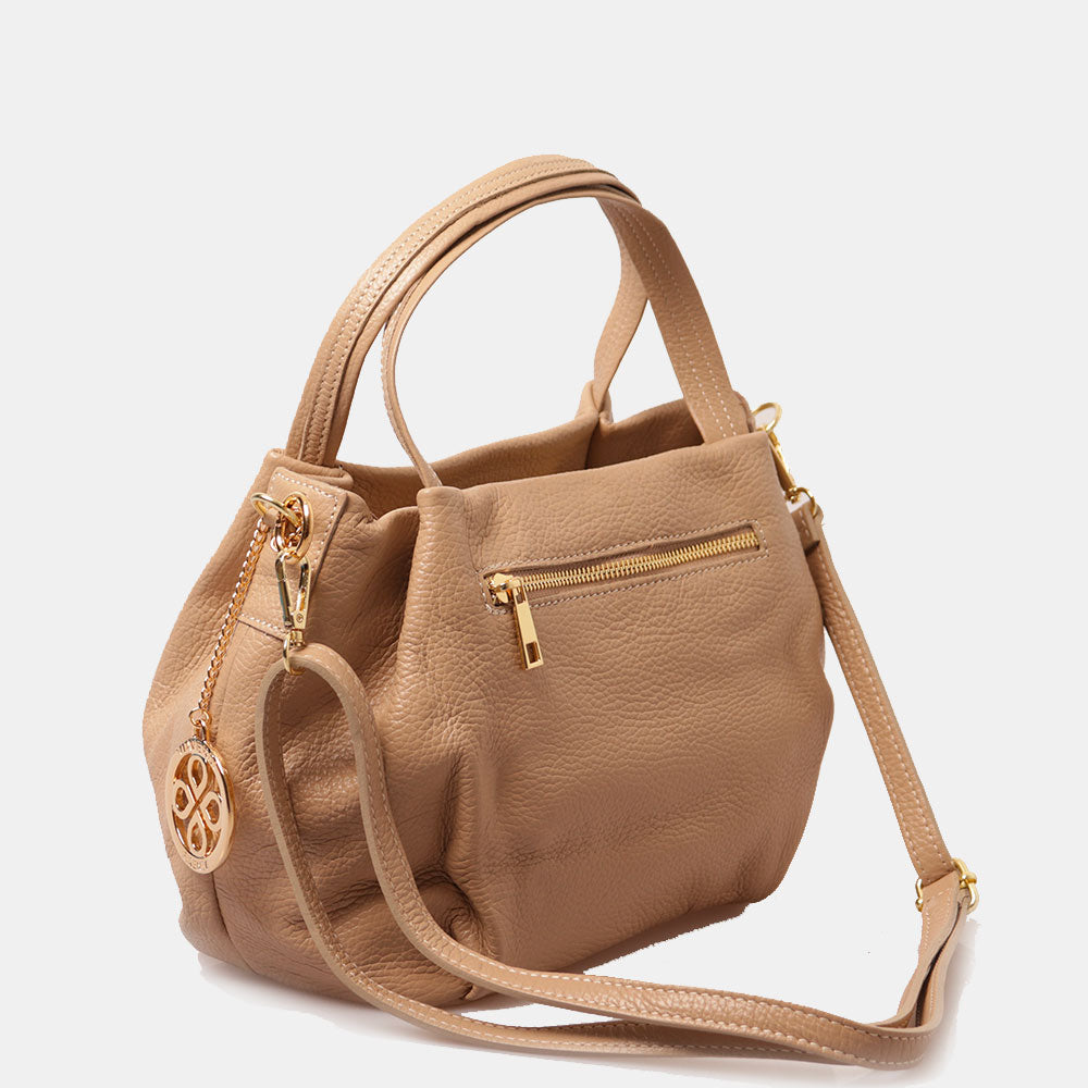 Borsa a Mano con Tracolla VIAVERDI in Pelle Taupe Made in Italy linea Castiglione