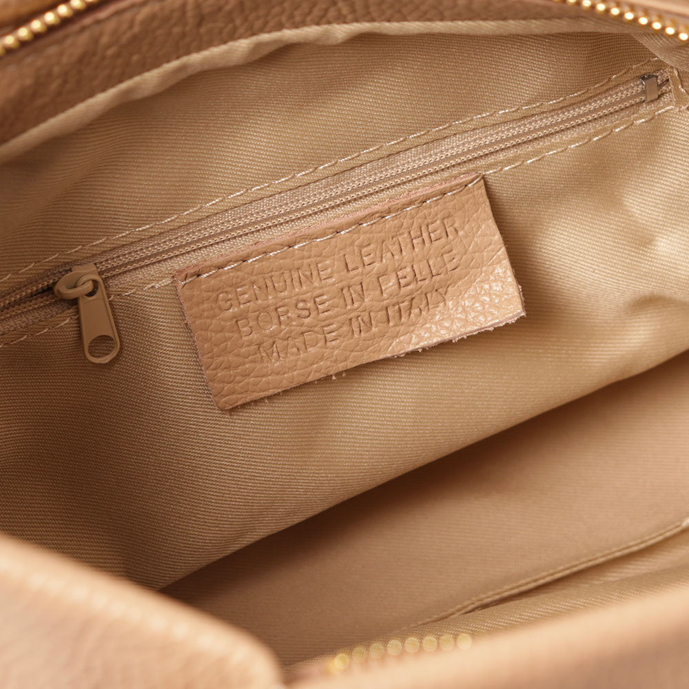 Borsa a Mano con Tracolla VIAVERDI in Pelle Taupe Made in Italy linea Castiglione