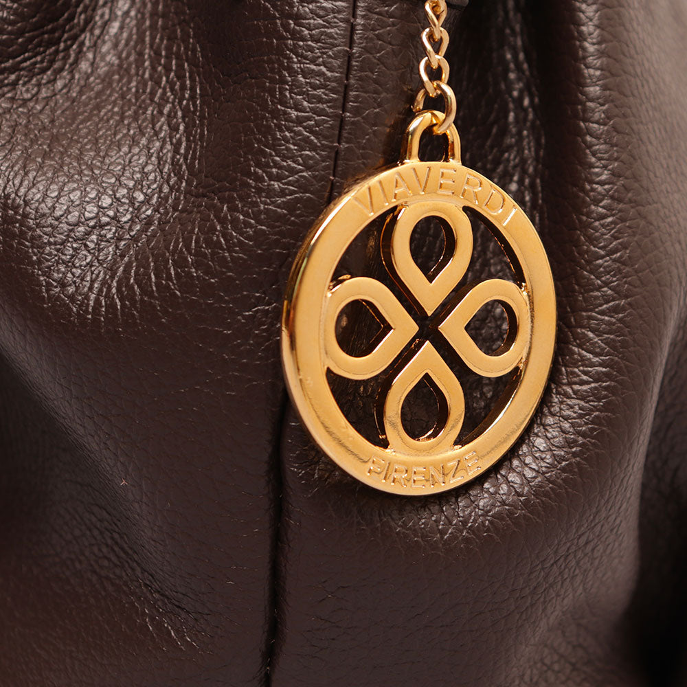 Borsa a Mano con Tracolla VIAVERDI in Pelle Testa di Moro Made in Italy linea Castiglione