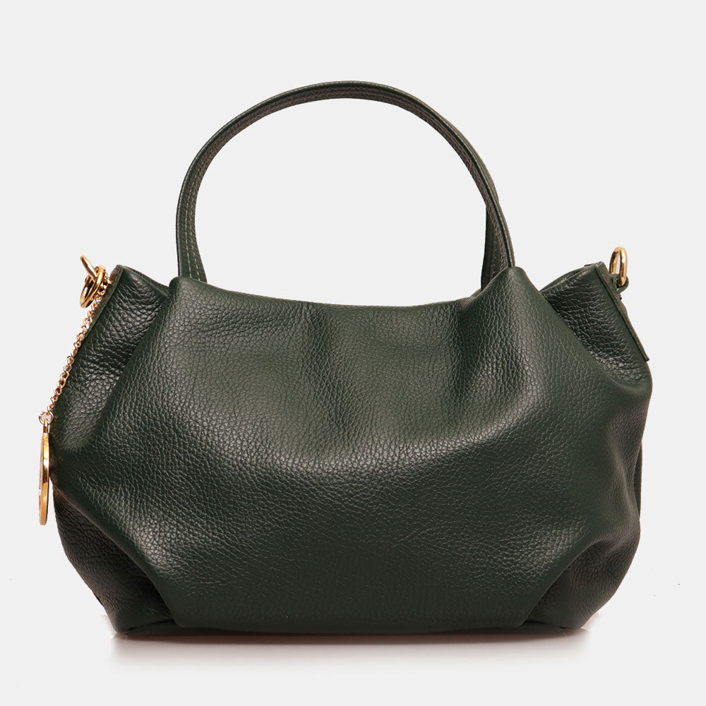 Borsa a Mano con Tracolla VIAVERDI in Pelle Verde Bosco Made in Italy linea Castiglione