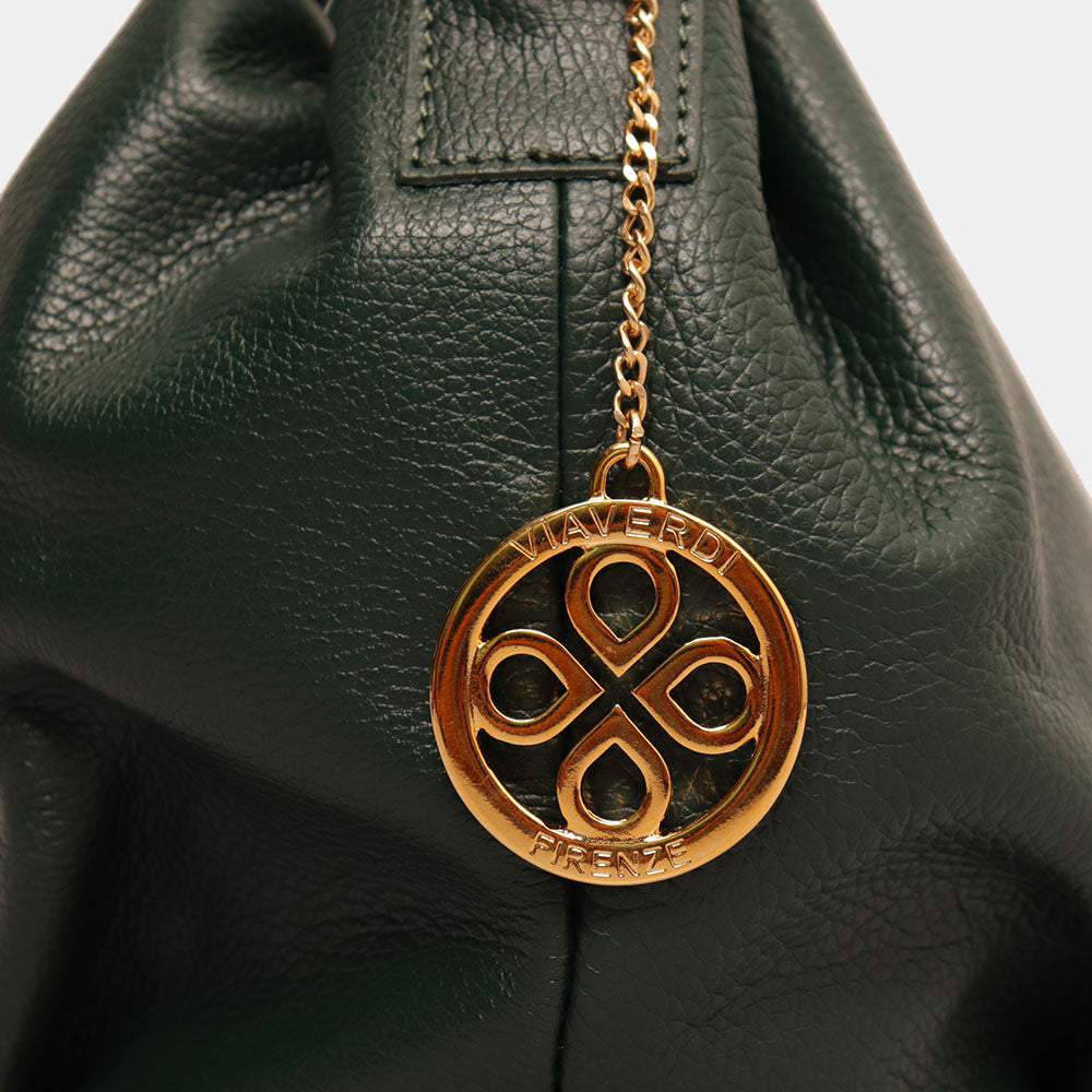 Borsa a Mano con Tracolla VIAVERDI in Pelle Verde Bosco Made in Italy linea Castiglione