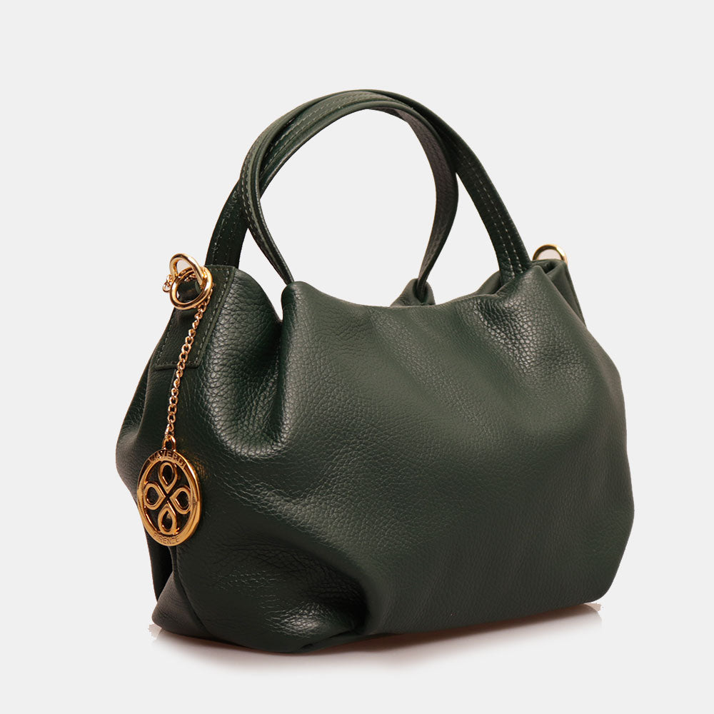 Borsa a Mano con Tracolla VIAVERDI in Pelle Verde Bosco Made in Italy linea Castiglione