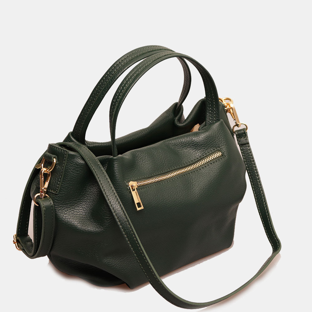 Borsa a Mano con Tracolla VIAVERDI in Pelle Verde Bosco Made in Italy linea Castiglione