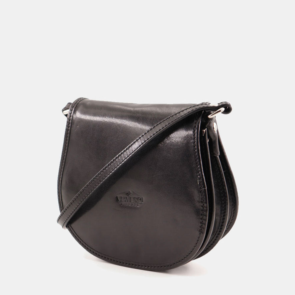 Borsa a Tracolla VIAVERDI in Pelle Nera modello Sella Made in Italy linea Firenze