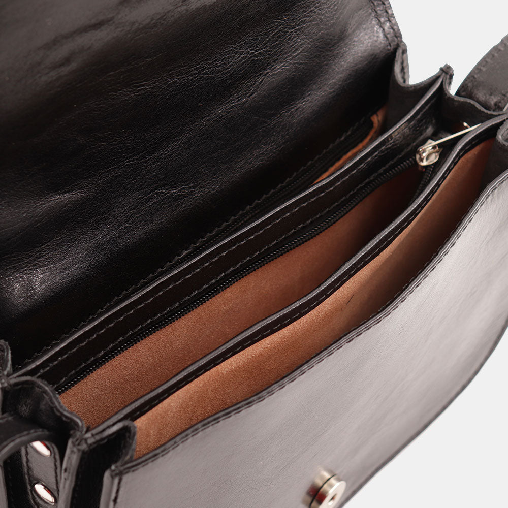 Borsa a Tracolla VIAVERDI in Pelle Nera Made in Italy linea Firenze