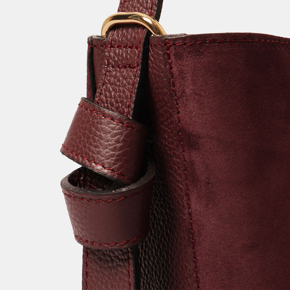 Borsa Secchiello con Pochette VIAVERDI in Camoscio e Pelle Bordeaux Made in Italy linea Pienza