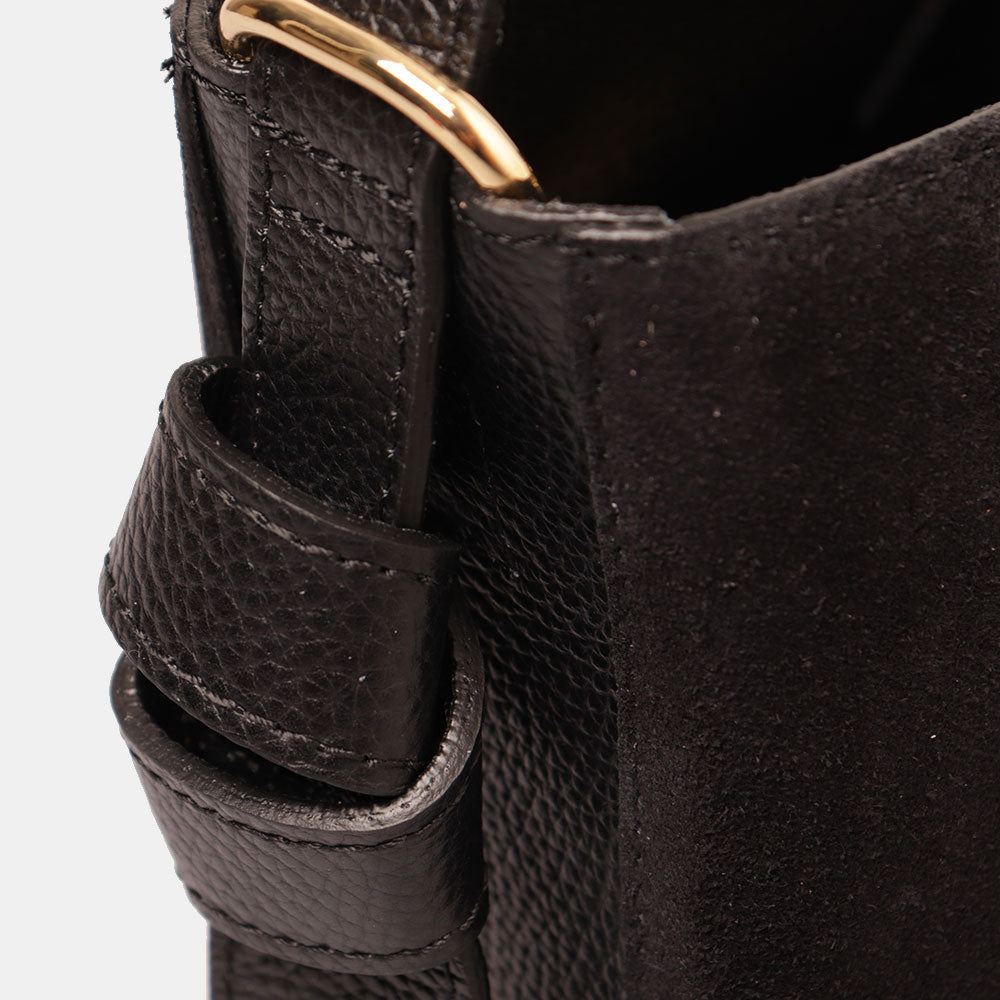 Borsa Secchiello con Pochette VIAVERDI in Camoscio e Pelle Nera Made in Italy linea Pienza