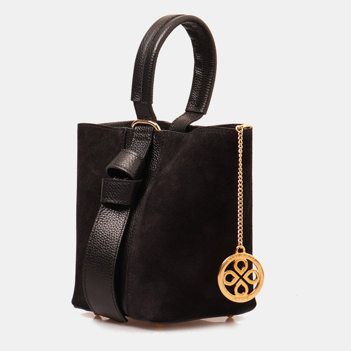 Borsa Secchiello con Pochette VIAVERDI in Camoscio e Pelle Nera Made in Italy linea Pienza