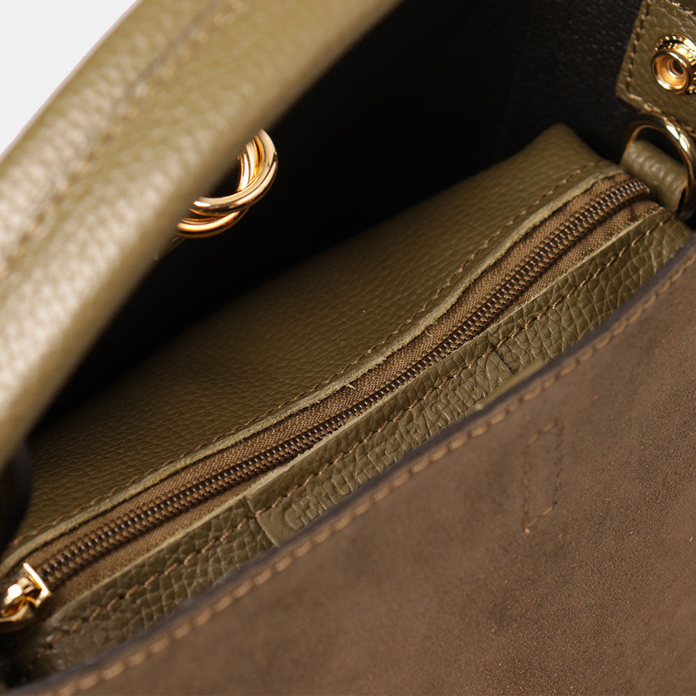 Borsa Secchiello con Pochette VIAVERDI in Camoscio e Pelle Verde Made in Italy linea Pienza