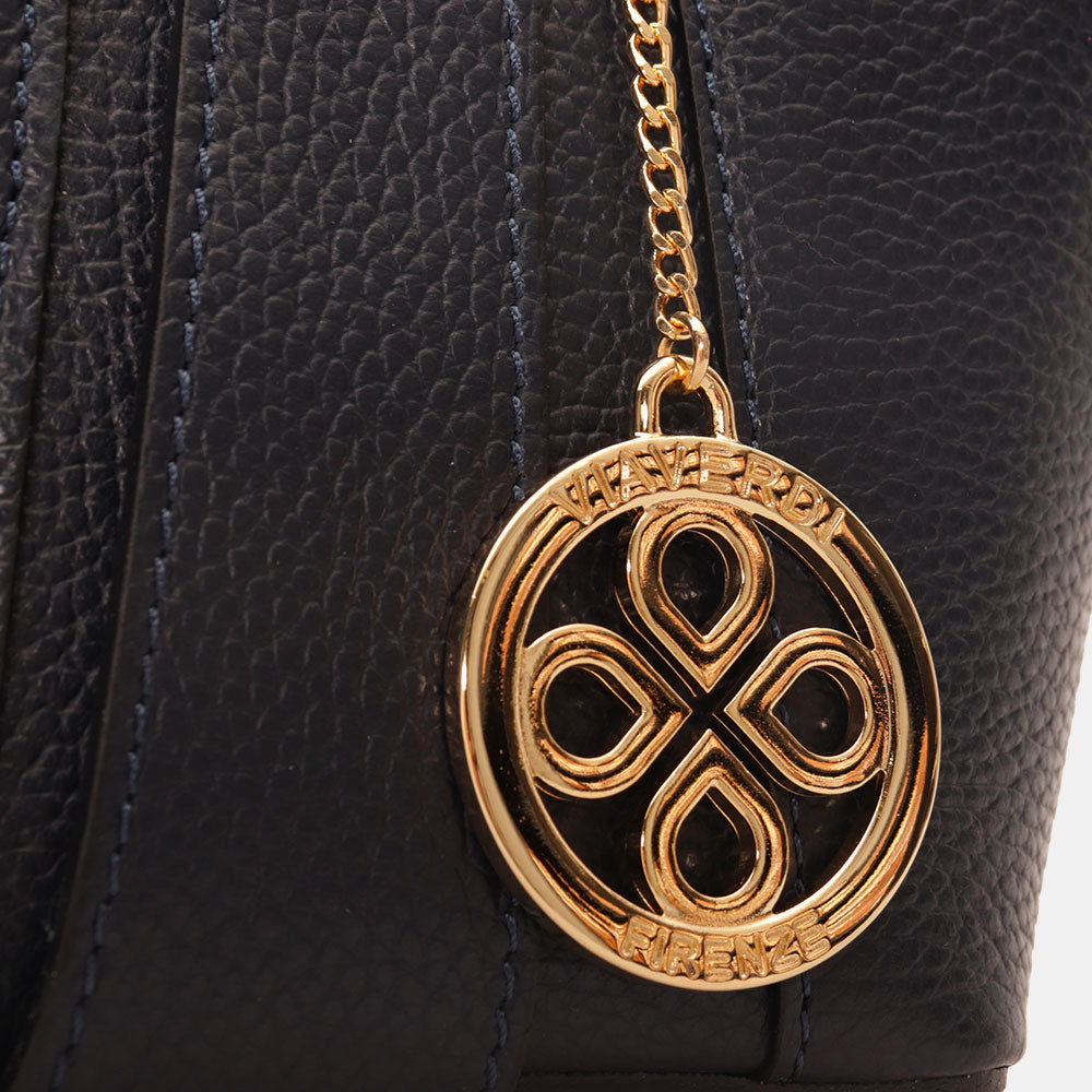 Borsa Secchiello con Pochette VIAVERDI in Pelle Blu Made in Italy linea Pienza