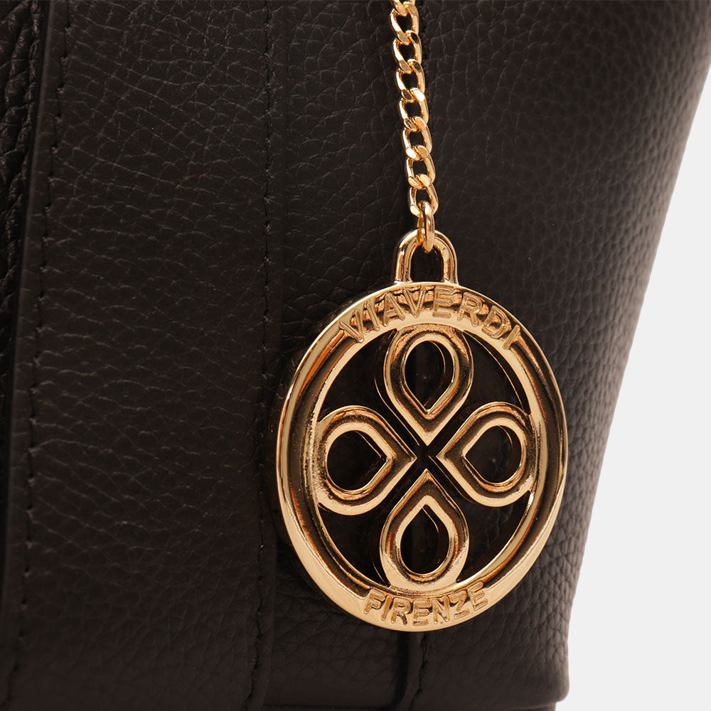 Borsa Secchiello con Pochette VIAVERDI in Pelle Nera Made in Italy linea Pienza