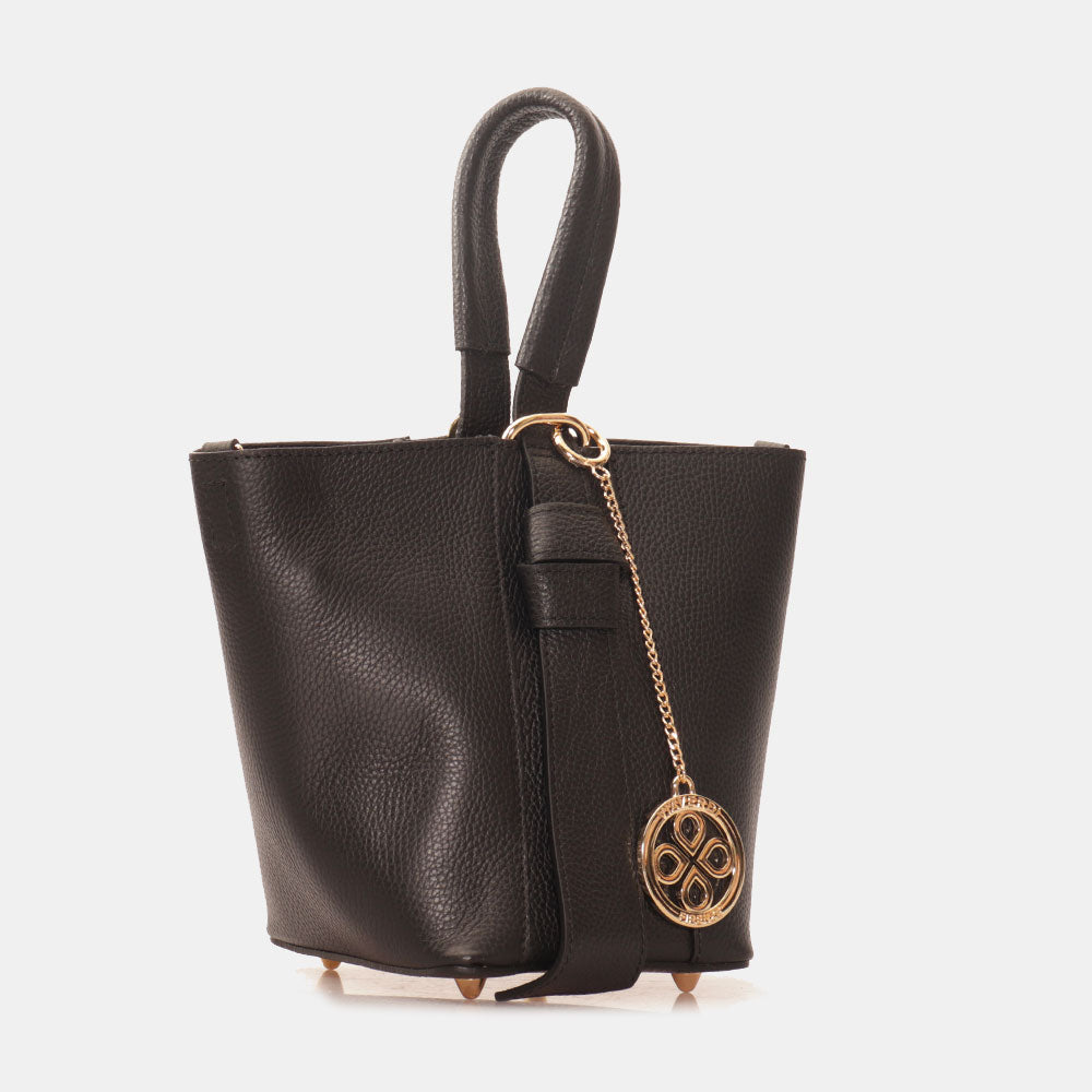 Borsa Secchiello con Tracolla e Pochette VIAVERDI in Pelle Nera Made in Italy linea Pienza