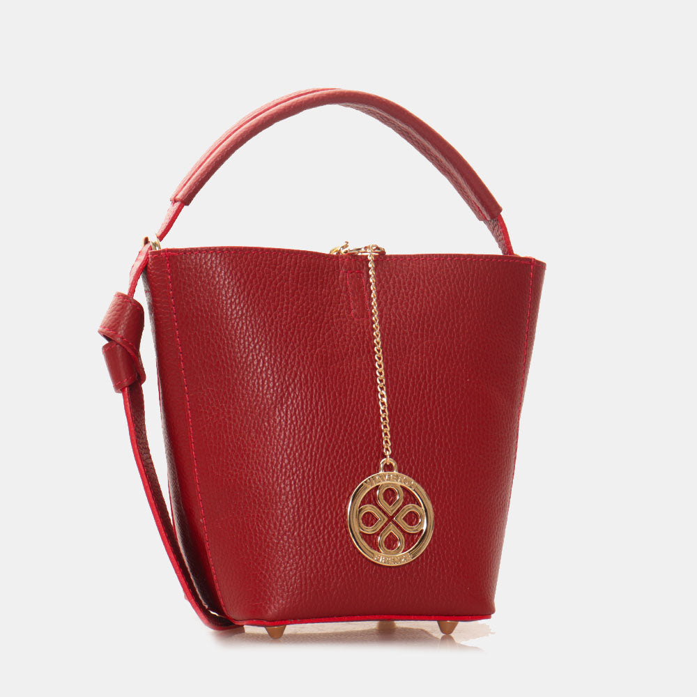 Borsa Secchiello con Tracolla e Pochette VIAVERDI in Pelle Rosso Scuro Made in Italy linea Pienza