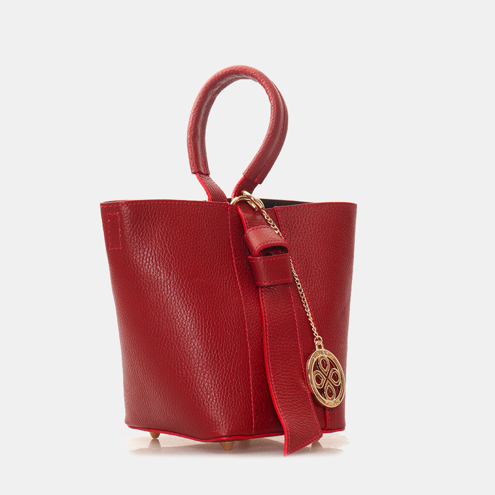 Borsa Secchiello con Tracolla e Pochette VIAVERDI in Pelle Rosso Scuro Made in Italy linea Pienza