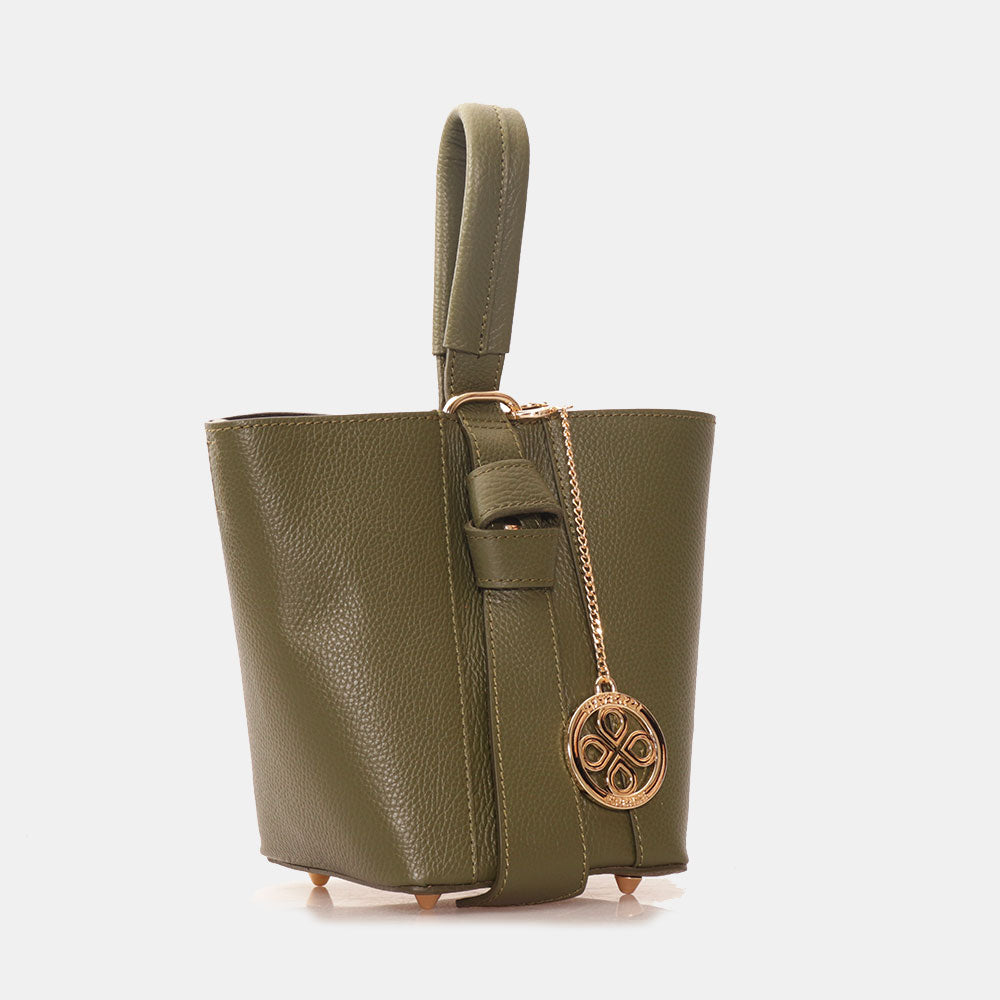 Borsa Secchiello con Pochette VIAVERDI in Pelle Verde Made in Italy linea Pienza