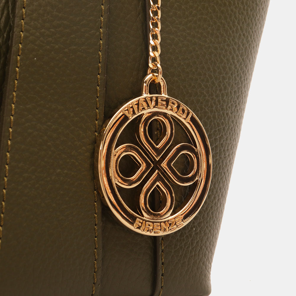 Borsa Secchiello con Pochette VIAVERDI in Pelle Verde Made in Italy linea Pienza