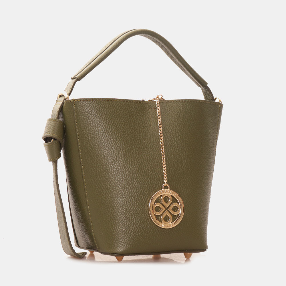 Borsa Secchiello con Tracolla e Pochette VIAVERDI in Pelle Verde Made in Italy linea Pienza