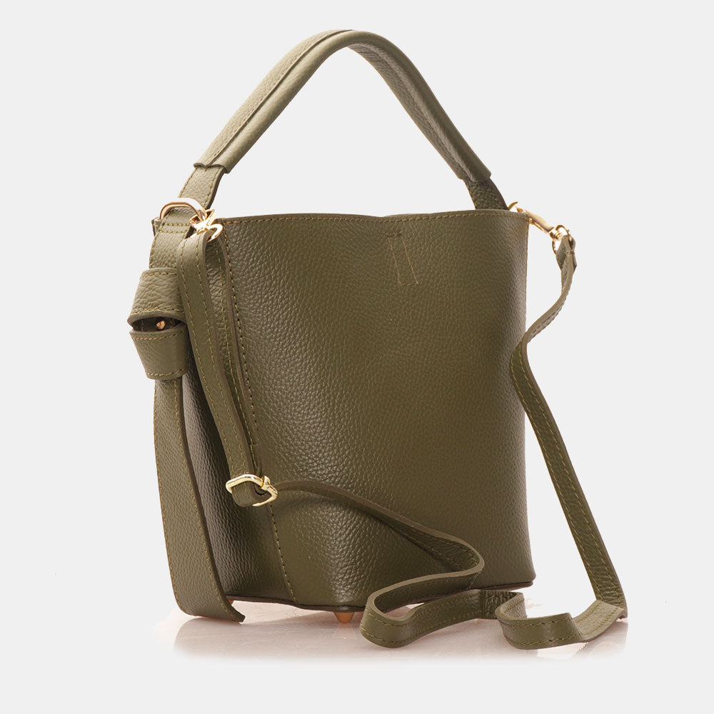 Borsa Secchiello con Tracolla e Pochette VIAVERDI in Pelle Verde Made in Italy linea Pienza