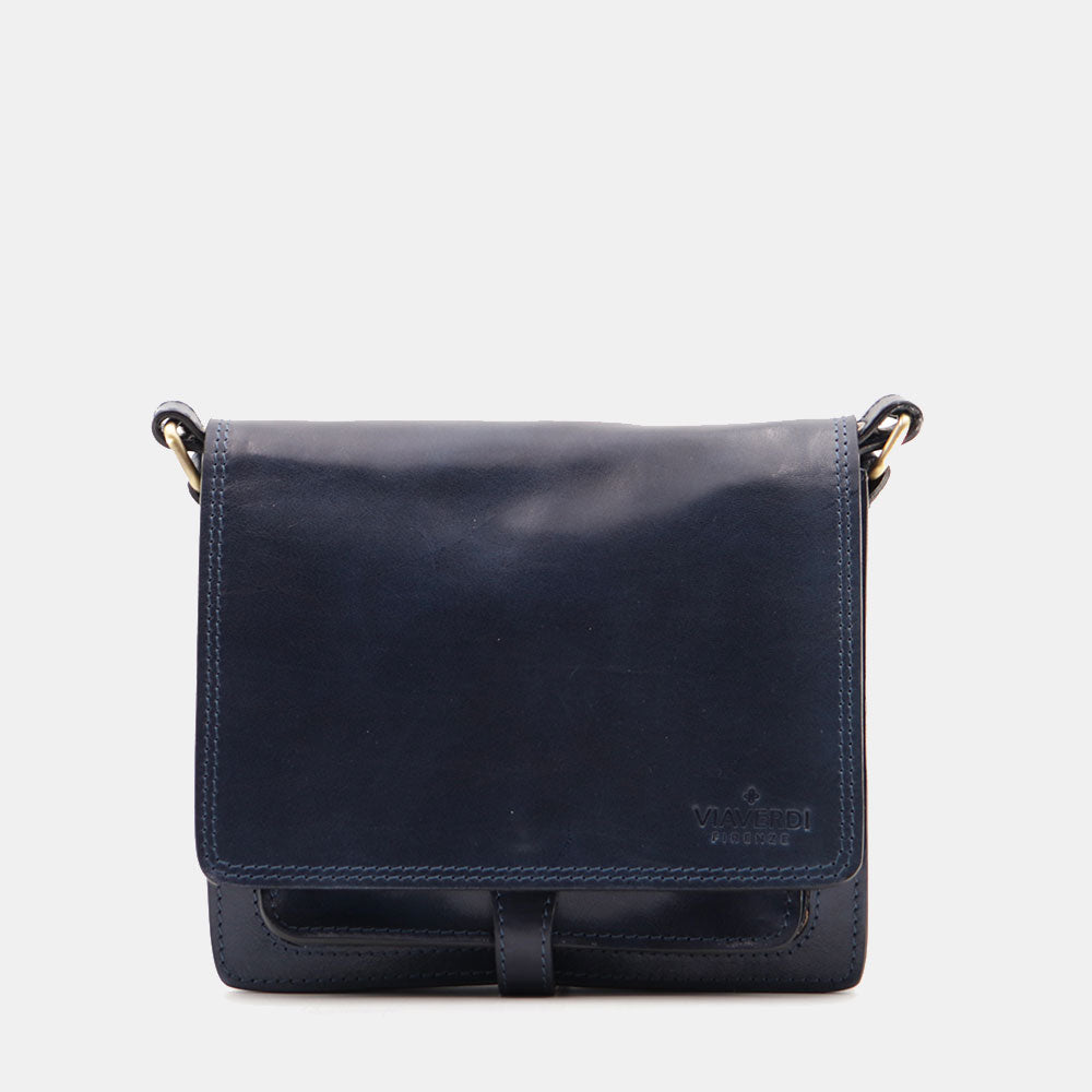 Borsa a Tracolla in Pelle Blu VIAVERDI Made in Italy linea Firenze