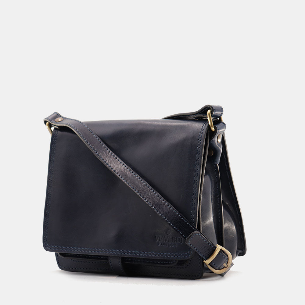 Borsa a Tracolla in Pelle Blu VIAVERDI Made in Italy linea Firenze