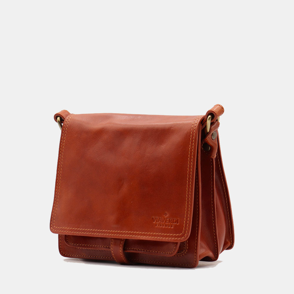 Borsa a Tracolla in Pelle color Cuoio VIAVERDI Made in Italy linea Firenze