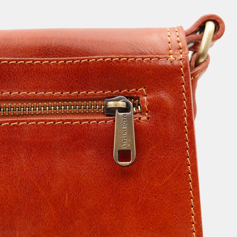 Borsa a Tracolla in Pelle color Cuoio VIAVERDI Made in Italy linea Firenze