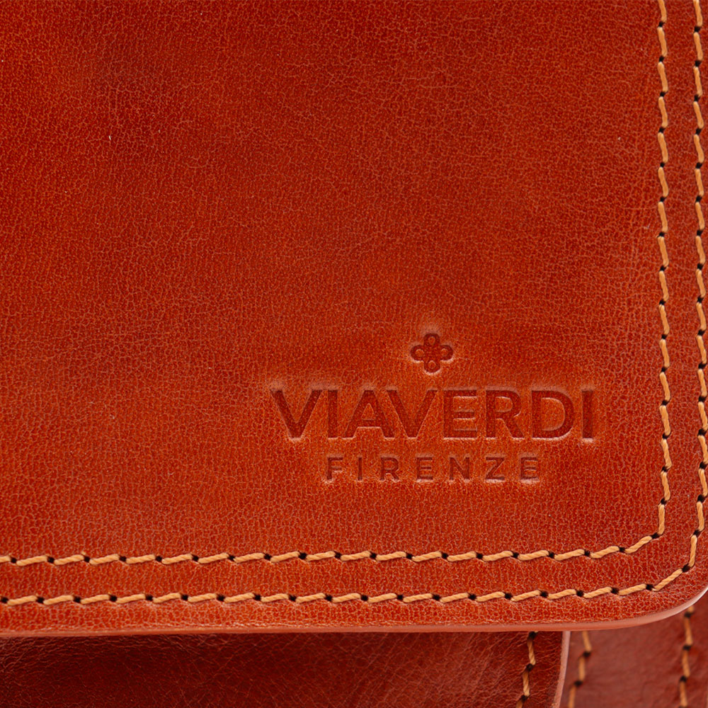 Borsa a Tracolla in Pelle color Cuoio VIAVERDI Made in Italy linea Firenze