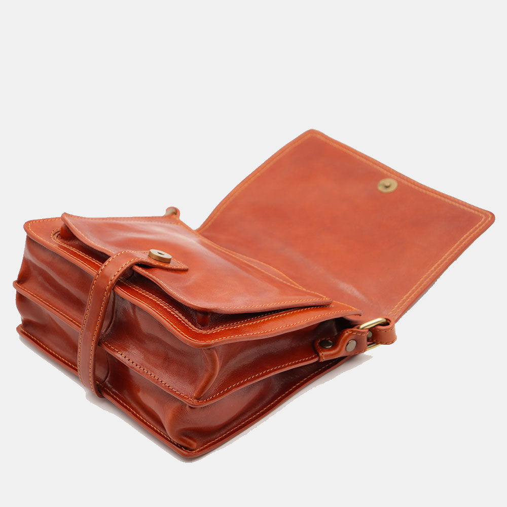 Borsa a Tracolla in Pelle color Cuoio VIAVERDI Made in Italy linea Firenze