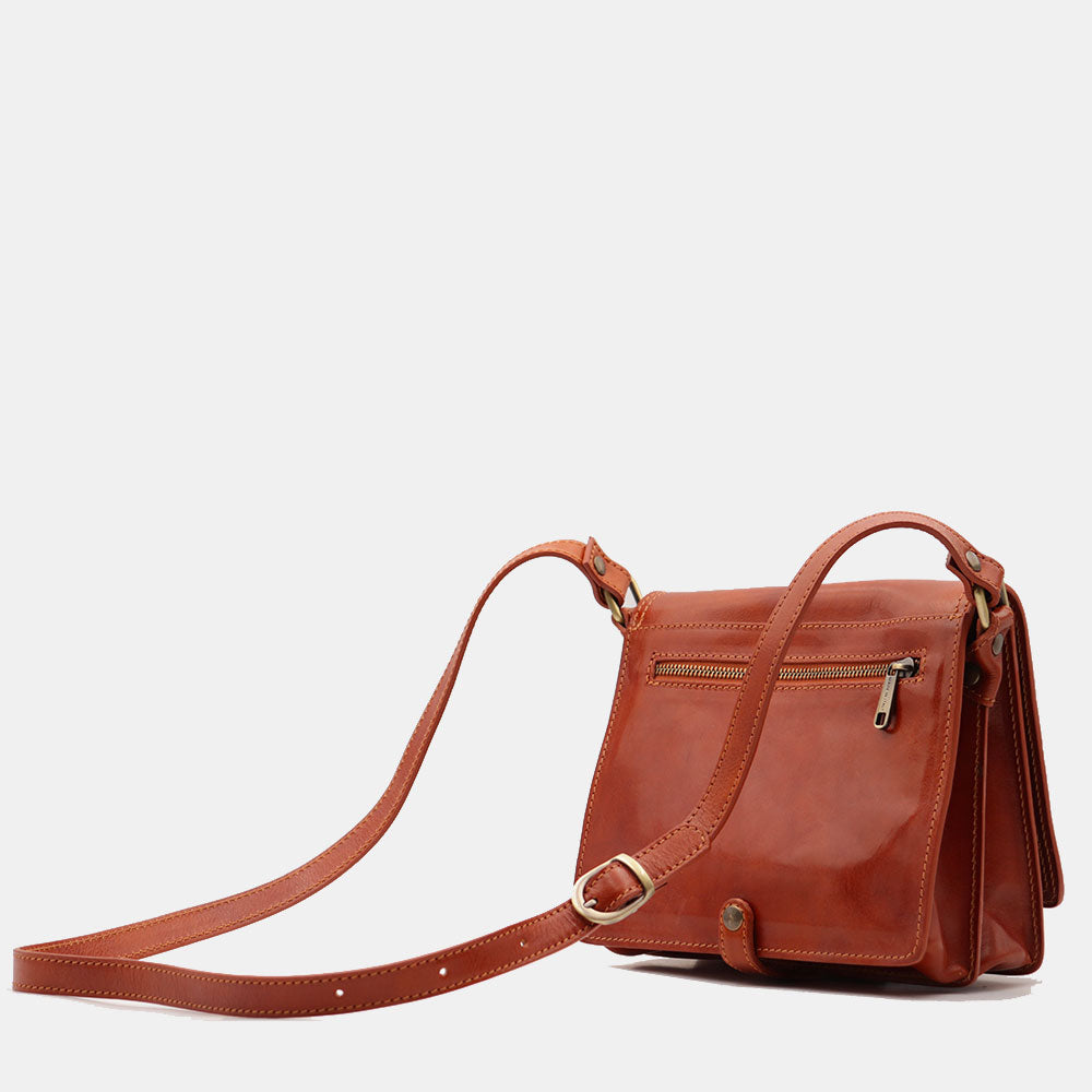 Borsa a Tracolla in Pelle color Cuoio VIAVERDI Made in Italy linea Firenze