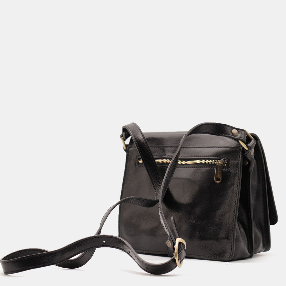 Borsa a Tracolla in Pelle Nera VIAVERDI Made in Italy linea Firenze