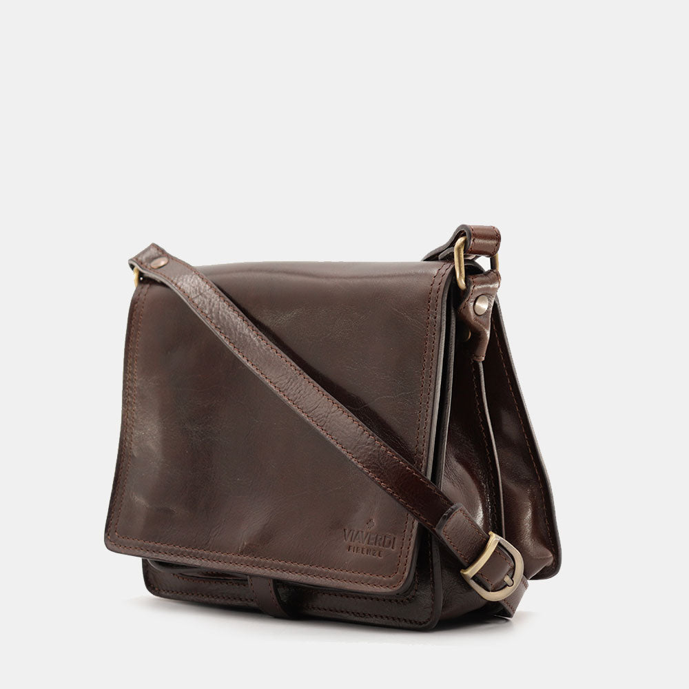 Borsa a Tracolla in Pelle Marrone Testa di Moro VIAVERDI Made in Italy linea Firenze