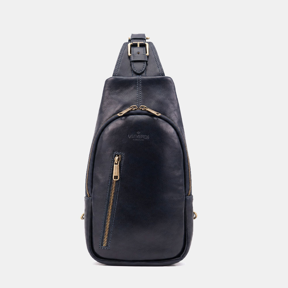 Umhängetasche aus Blauem Leder Made in Italy – Linie Firenze | ViaVerdi

