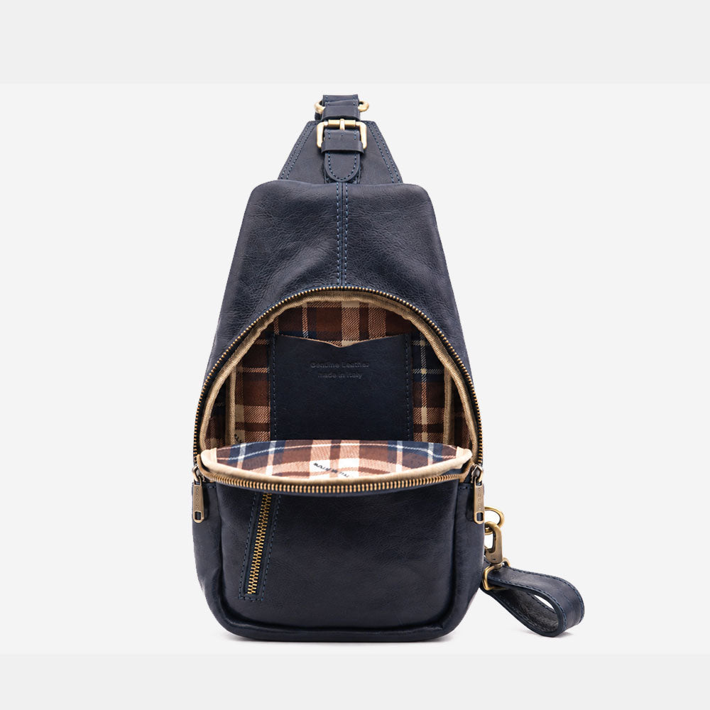 Umhängetasche aus Blauem Leder Made in Italy – Linie Firenze | ViaVerdi
