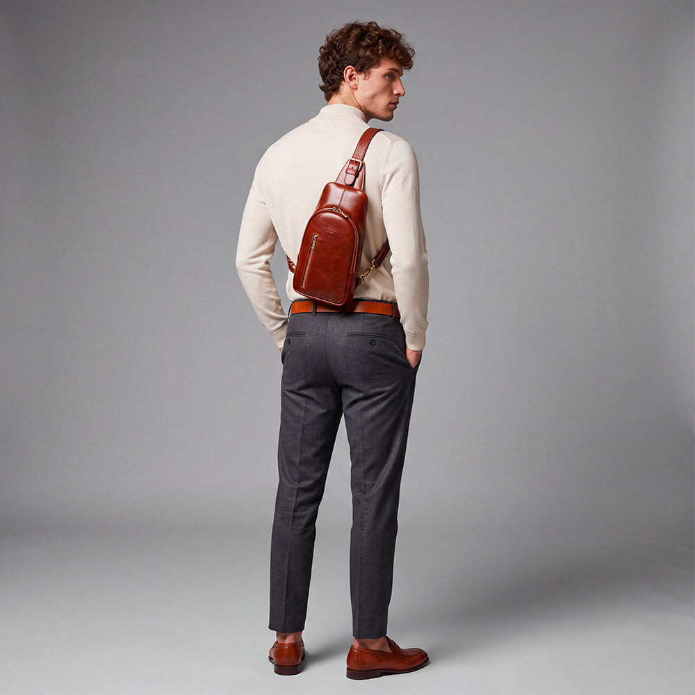 ViaVerdi Umhängetasche aus Braunem Leder Made in Italy – Linie Firenze
