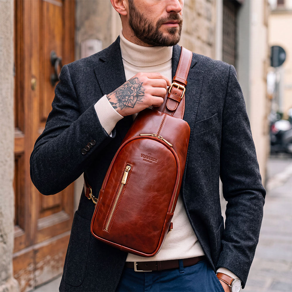 ViaVerdi Umhängetasche aus Braunem Leder Made in Italy – Linie Firenze
