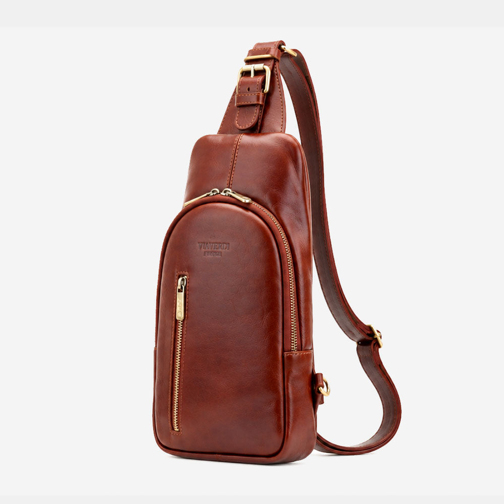 ViaVerdi Umhängetasche aus Braunem Leder Made in Italy – Linie Firenze
