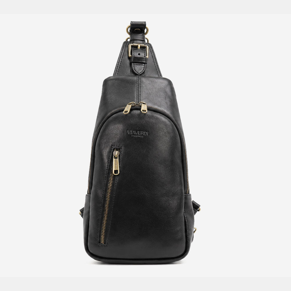 Monospalla in Pelle Nero VIAVERDI Made in Italy linea Firenze